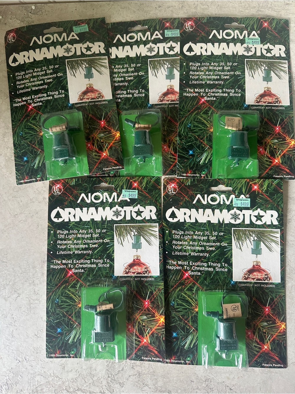 5 Noma Ornamotion Rotating Christmas Ornament Motors New Vintage 1989 Ornamotor